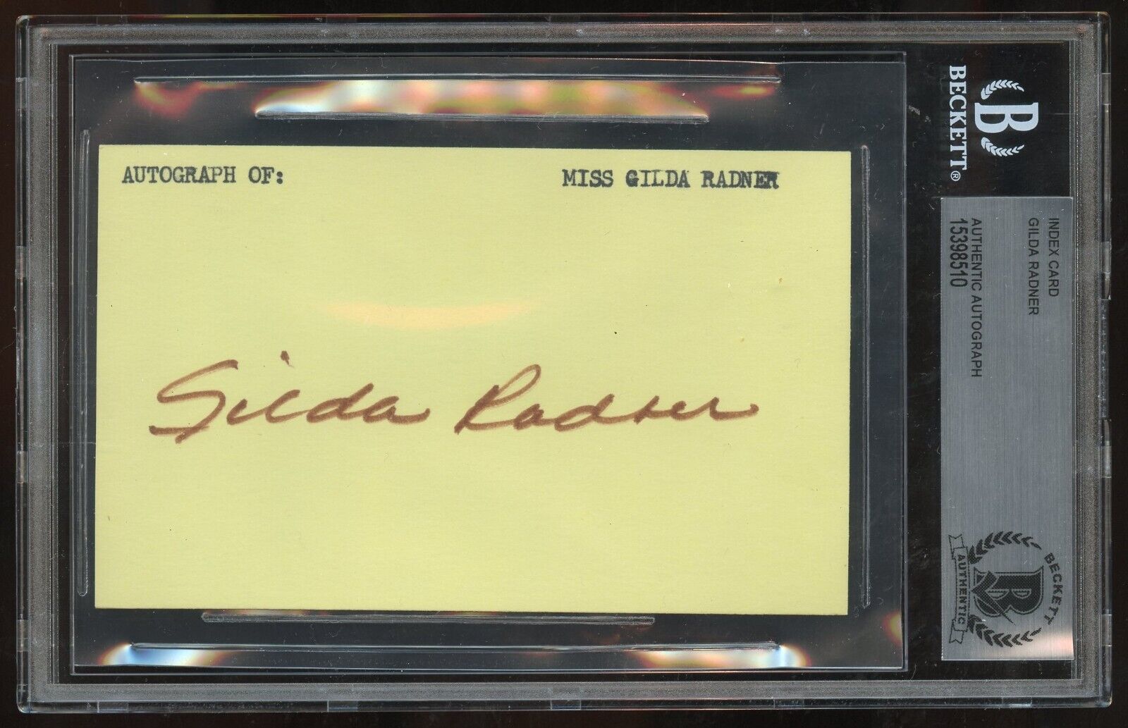 Gilda Radner signed autograph 3x5 cut Actress on Saturday Night Live BAS Slabbed