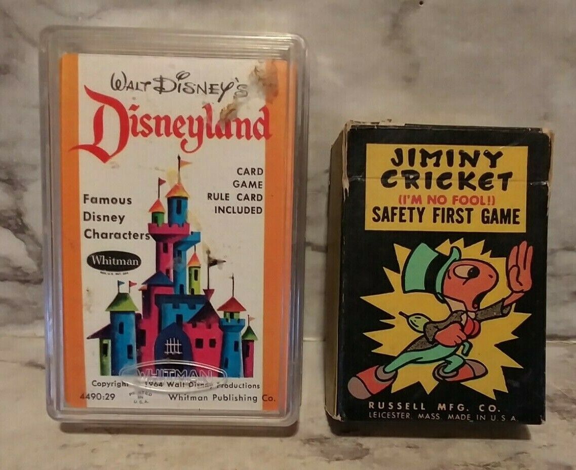 Vntg 1964 Whitman DISNEYLAND Card Game in Case & JIMINY CRICKET SAFETY in Box