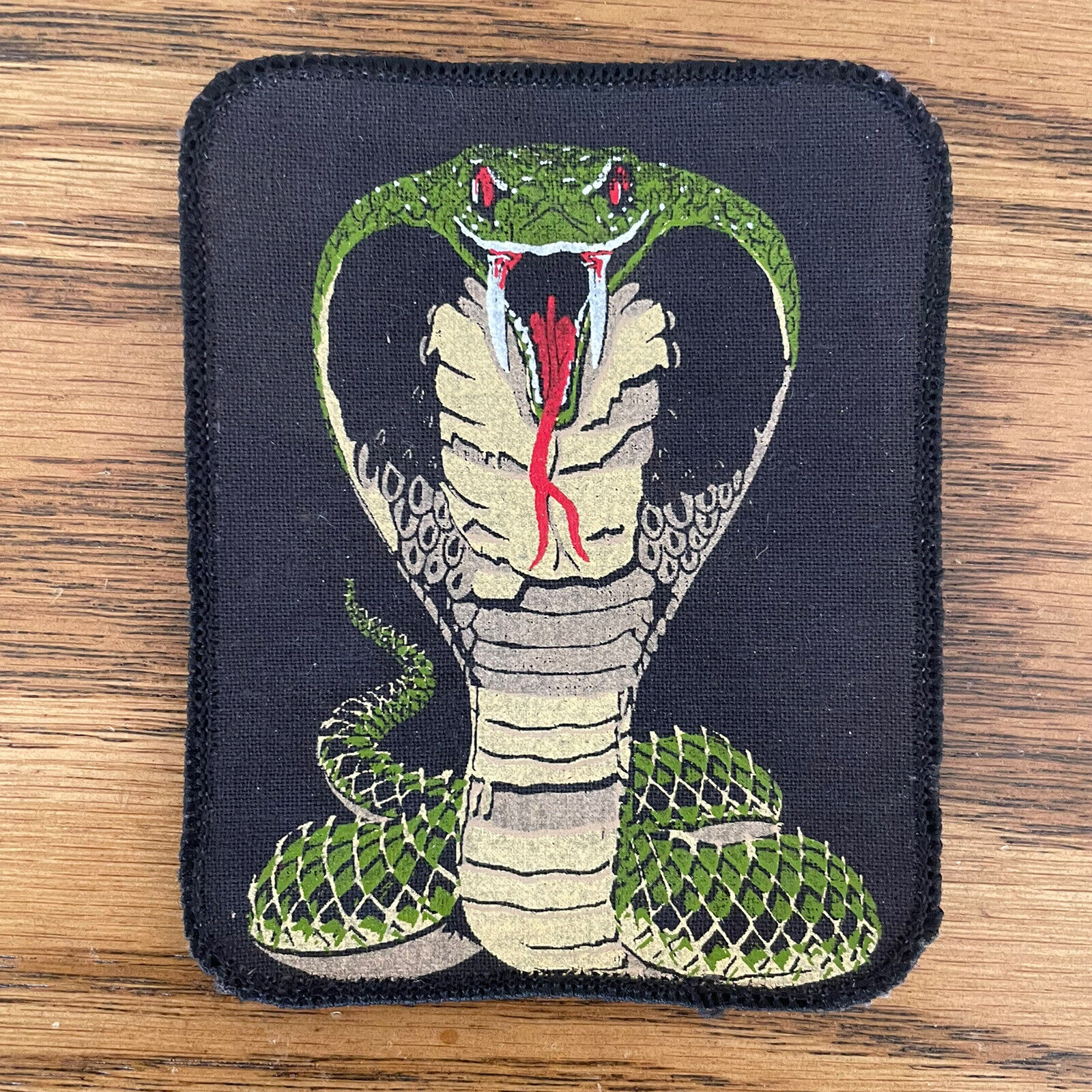 Vintage Sew-On Military Biker Patch King Cobra Snake Black 3in x 4in - Italy