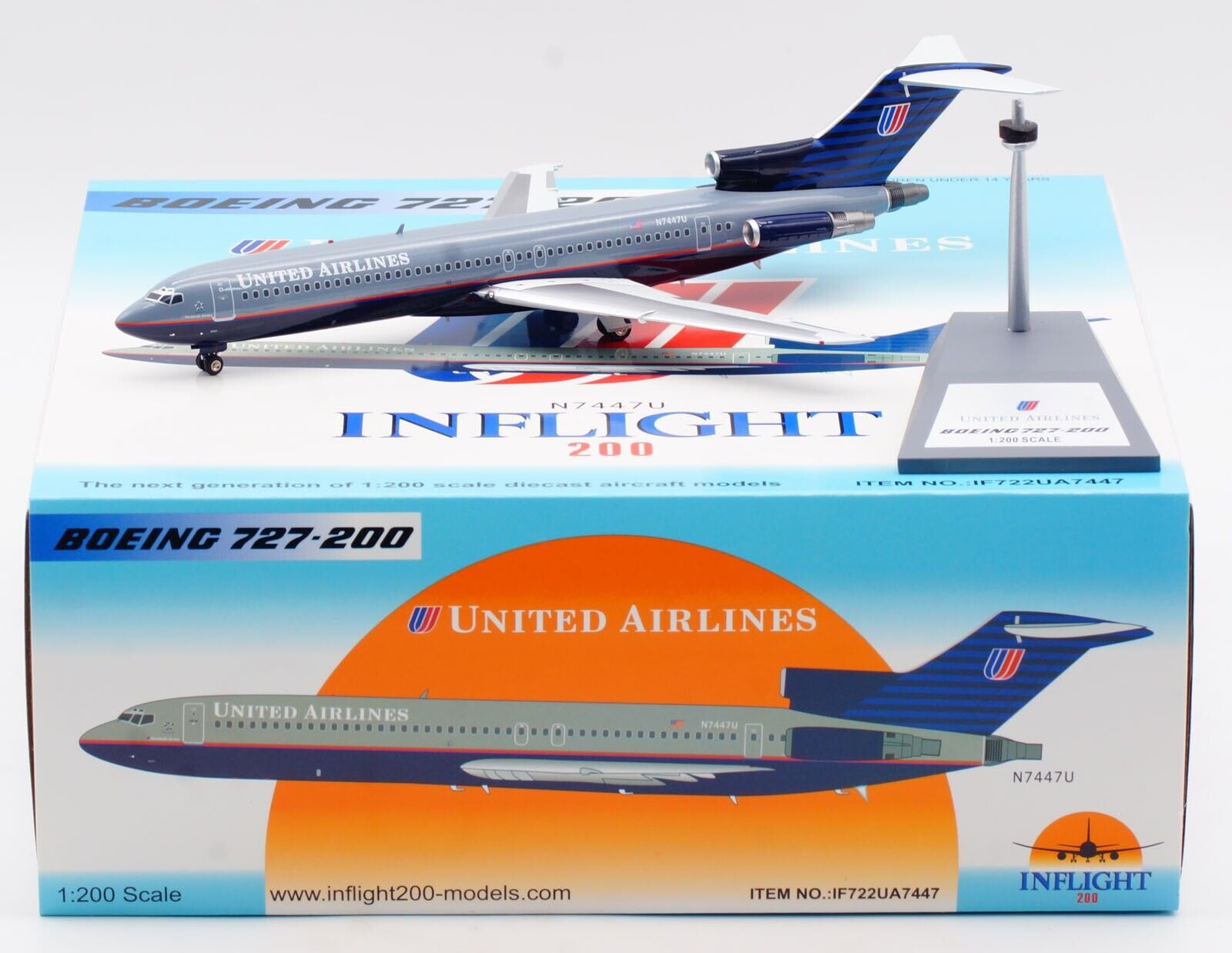 INFLIGHT 1:200 United Airlines Boeing B727-100 Diecast Aircraft Jet Model N7447U