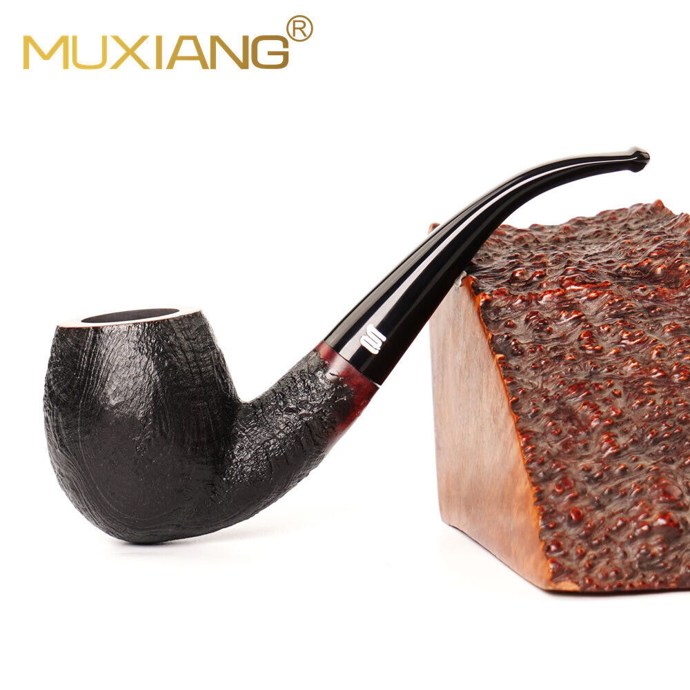 Sandblasted Briar Wooden Tobacco Pipe Bent Curved Stem Classic Smoking Pipe