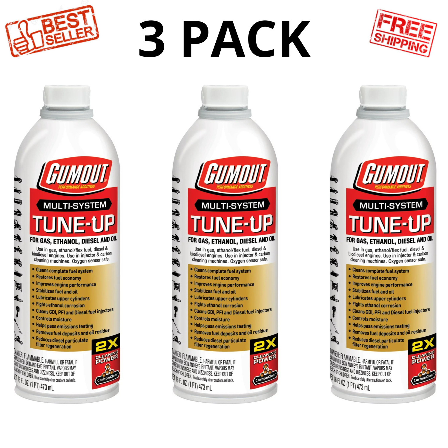 Gumout Multi-System Tune-Up For Gas, Ethanol, Diesel and Oil - 16 oz Bottle, 3PK