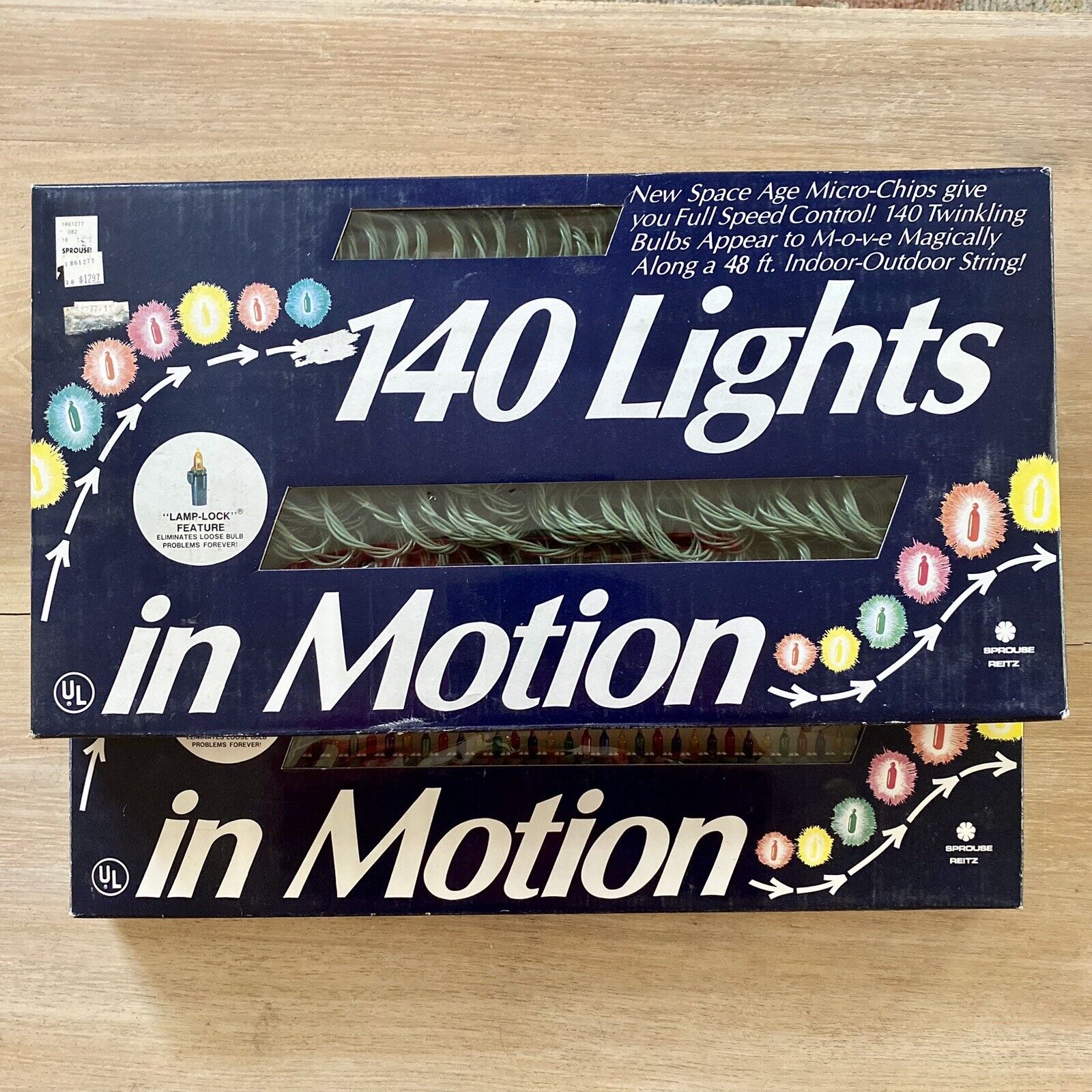 Vintage Lot Of 2 Christmas Lights 140 In Motion NOS 48\' Indoor/Outdoor Sprouse