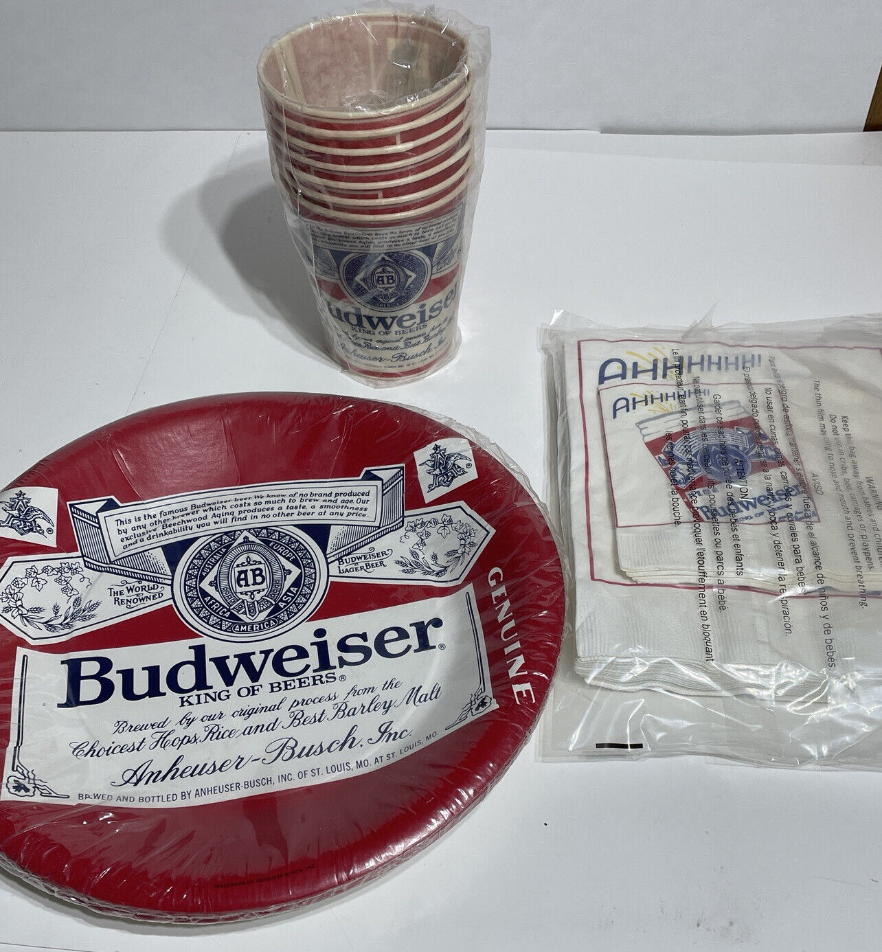 Vintage Budweiser Hallmark Plates Glasses Napkins Disposable Deep Dish Paper