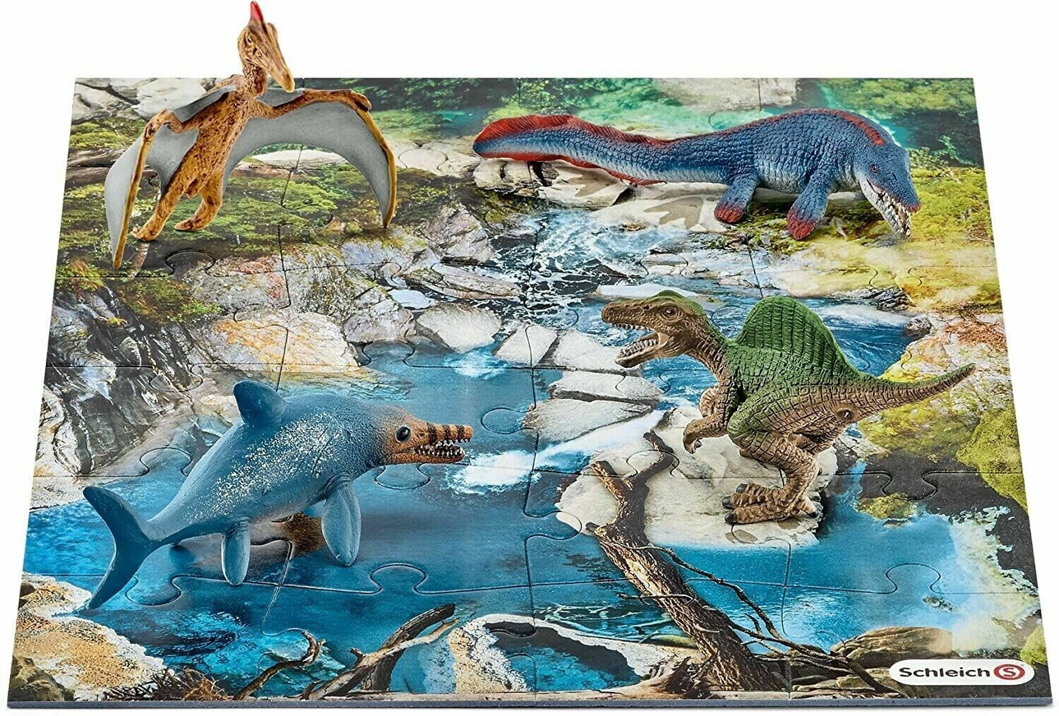 Schleich 4 Mini-Dinosaurs 42330 + Puzzle Waterhole habitat NEW SEALED PLAY SET