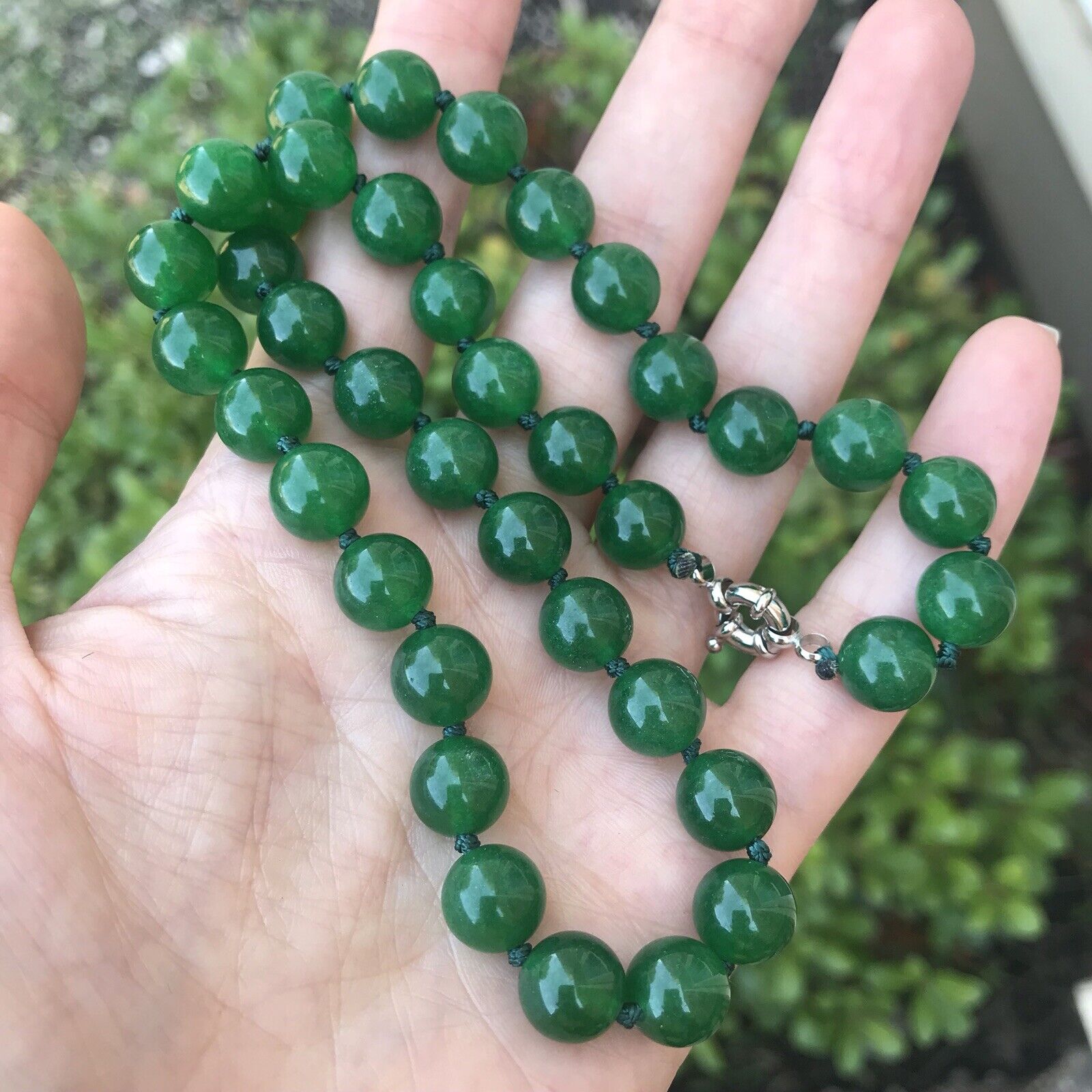 Tibetan Jade Gemstone Single String Necklace 20”