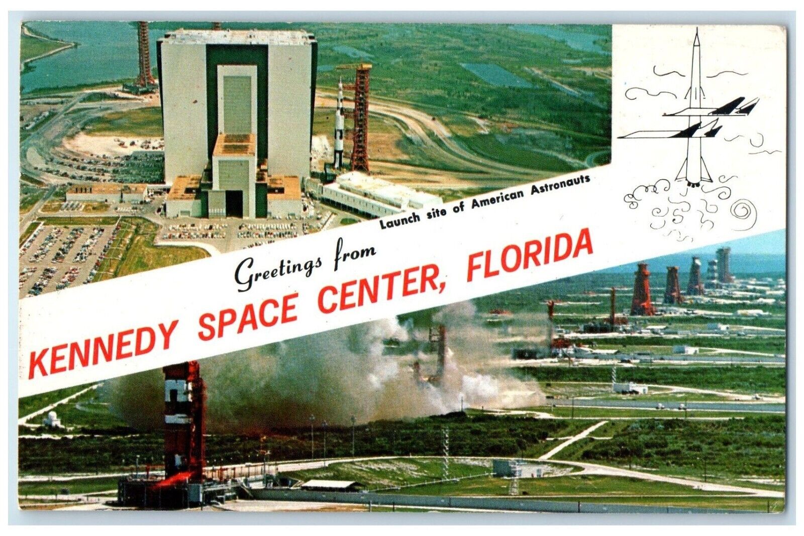 1969 Greetings From Kennedy Space Center Florida FL, Split View Vintage Postcard