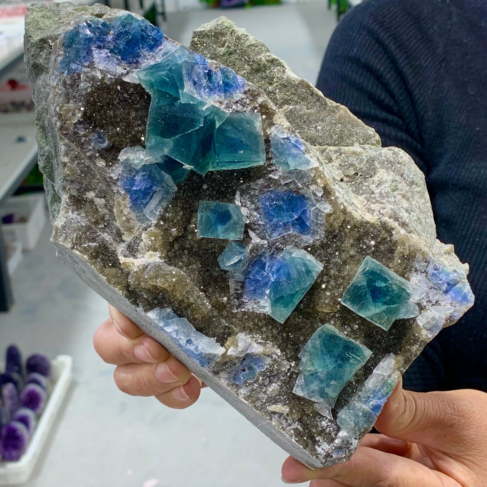 2.79LB Rare Transparent BLUE Cube Fluorite Mineral Crystal Specimen/China