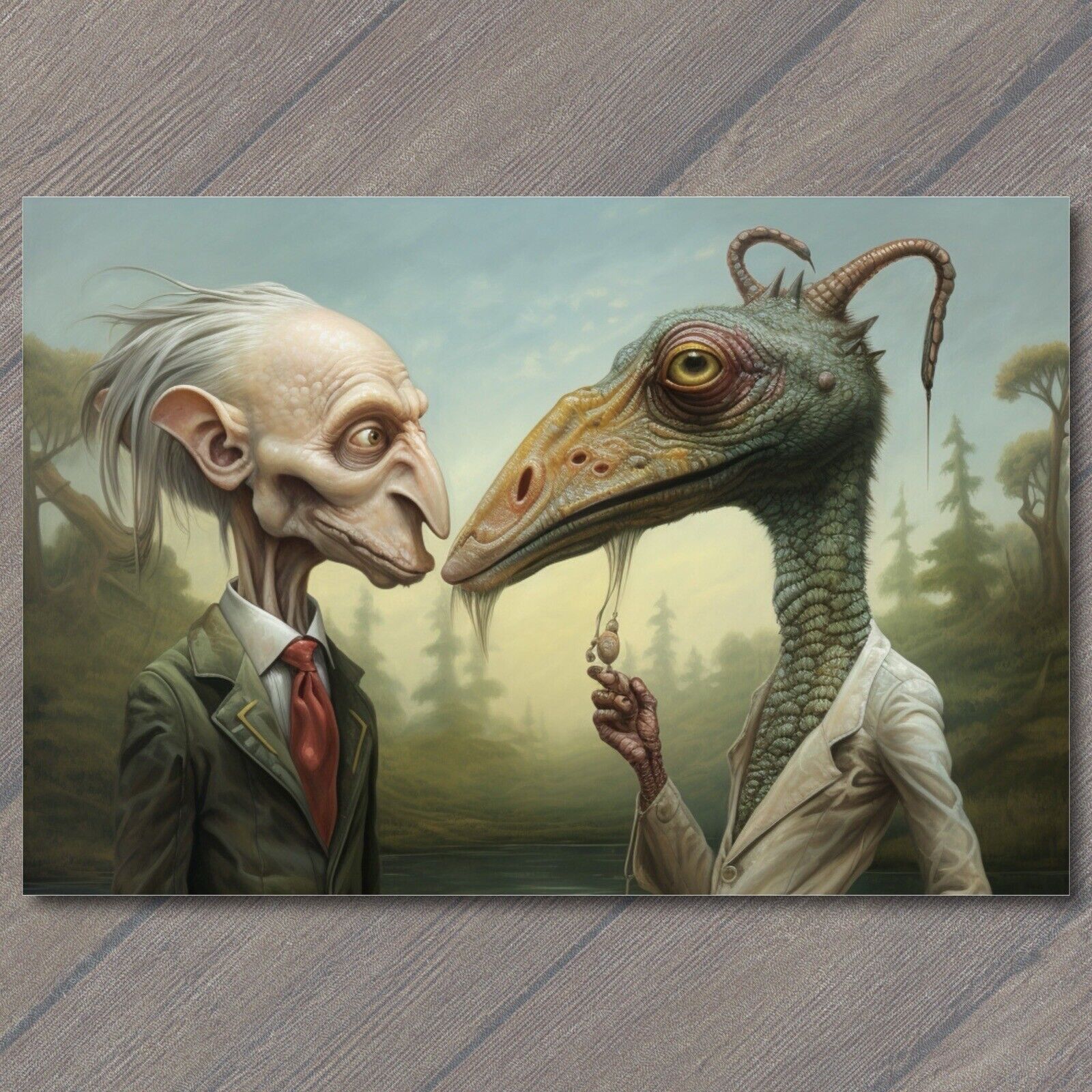 Postcard Unusual Men with Unsettling Beaks - Surreal Art 👥👃weird strange