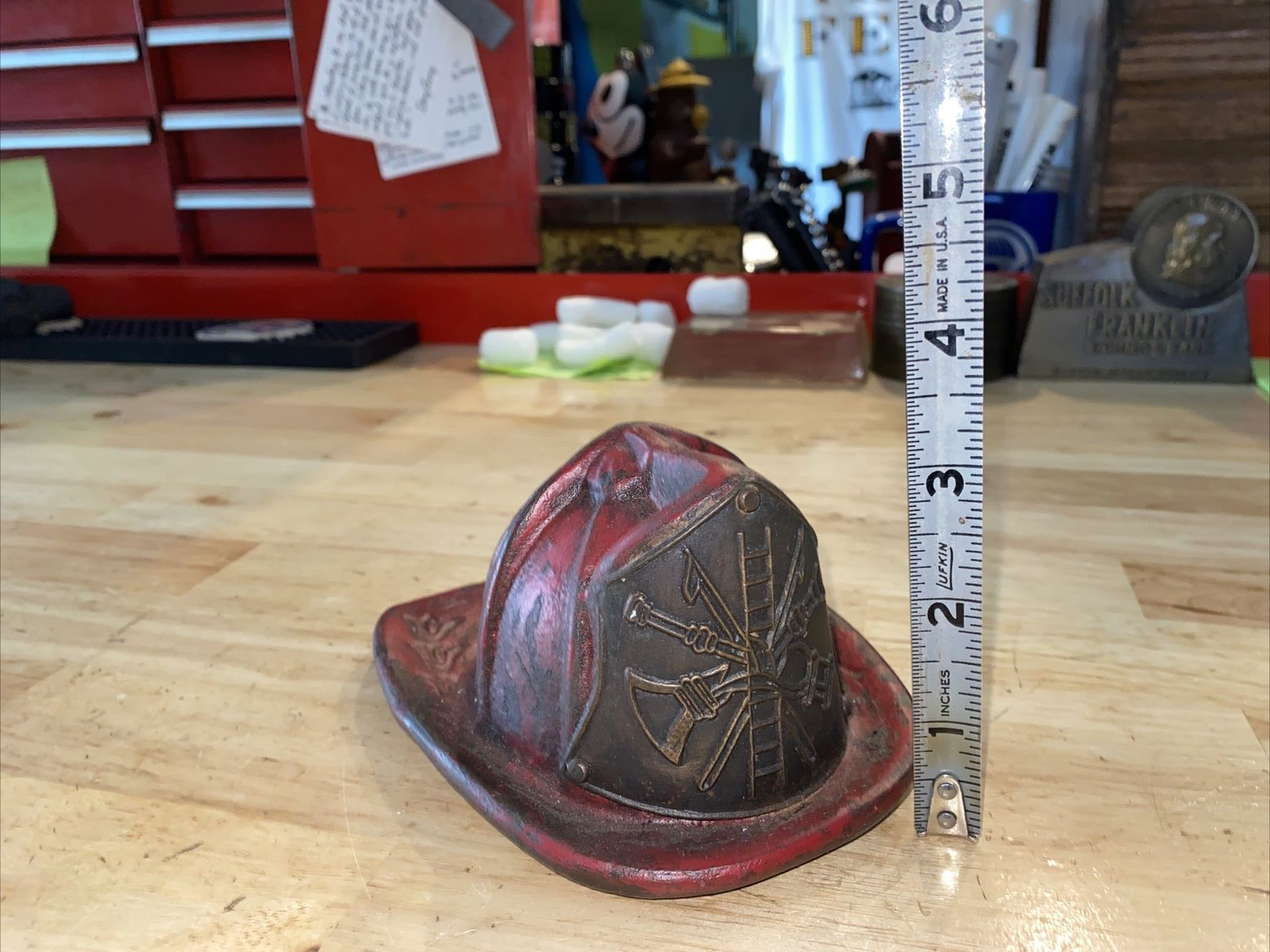 Firefighter Helmet Piggy Bank Cast Iron Collector Fireman Fire Department Chief