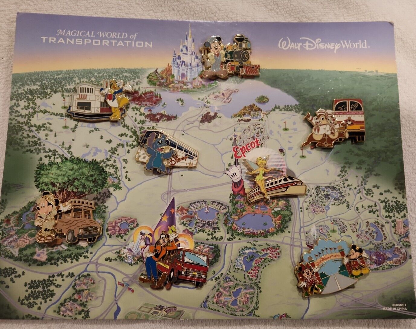 Disney WDW Magical World of Transportation Pursuit 8 Pins +Artist Illustration