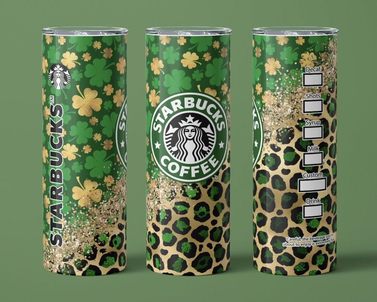 1pc New Stainless Steel 20oz Cute Leopard St. Patricks Day Tumbler  Skinny Cup