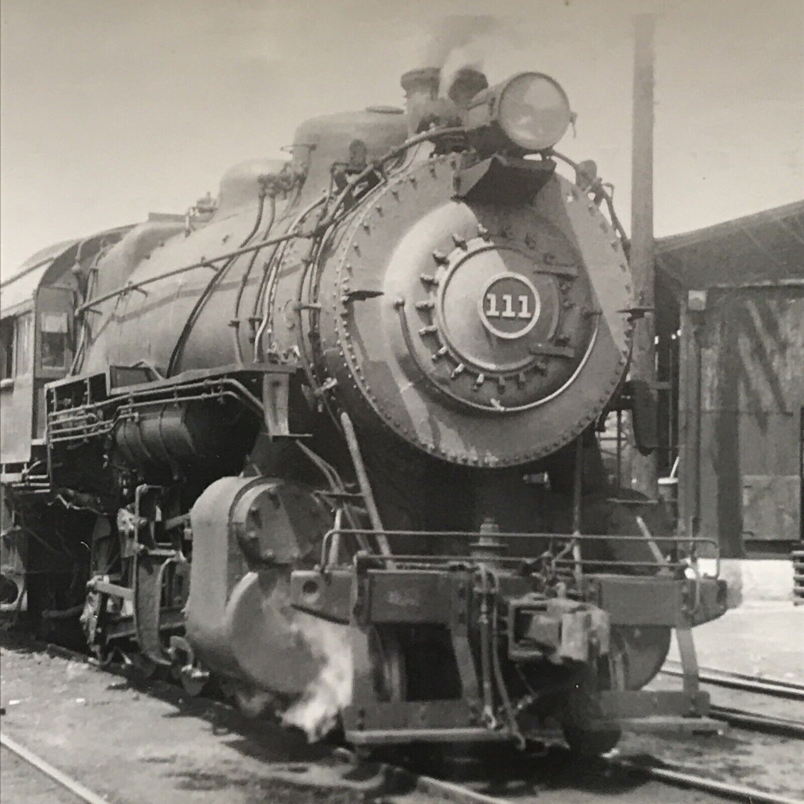 Long Island Railroad LI #111 2-8-0 ALCO Locomotive Train B&W Photo Oyster Bay NY