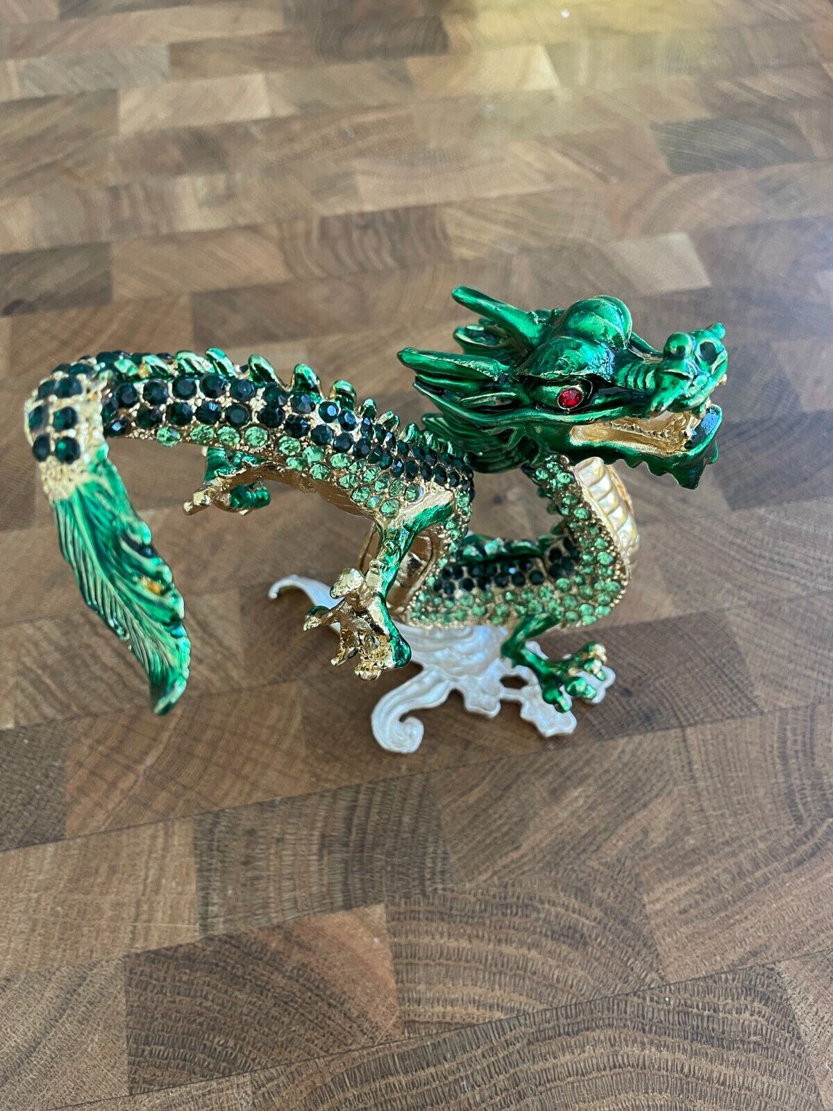 Green Dragon Hand Painted Bejeweled Hinged Figurines