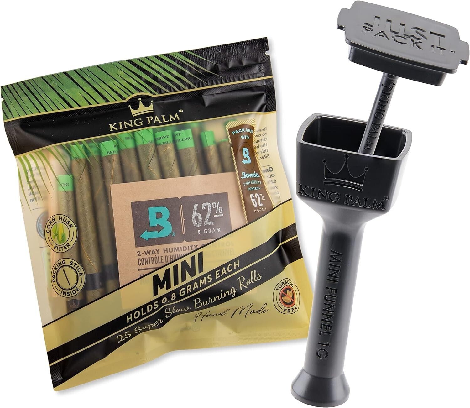 King Palm | Mini | Natural | Prerolled Palm Leafs | 25 Rolls with Mini Funnel