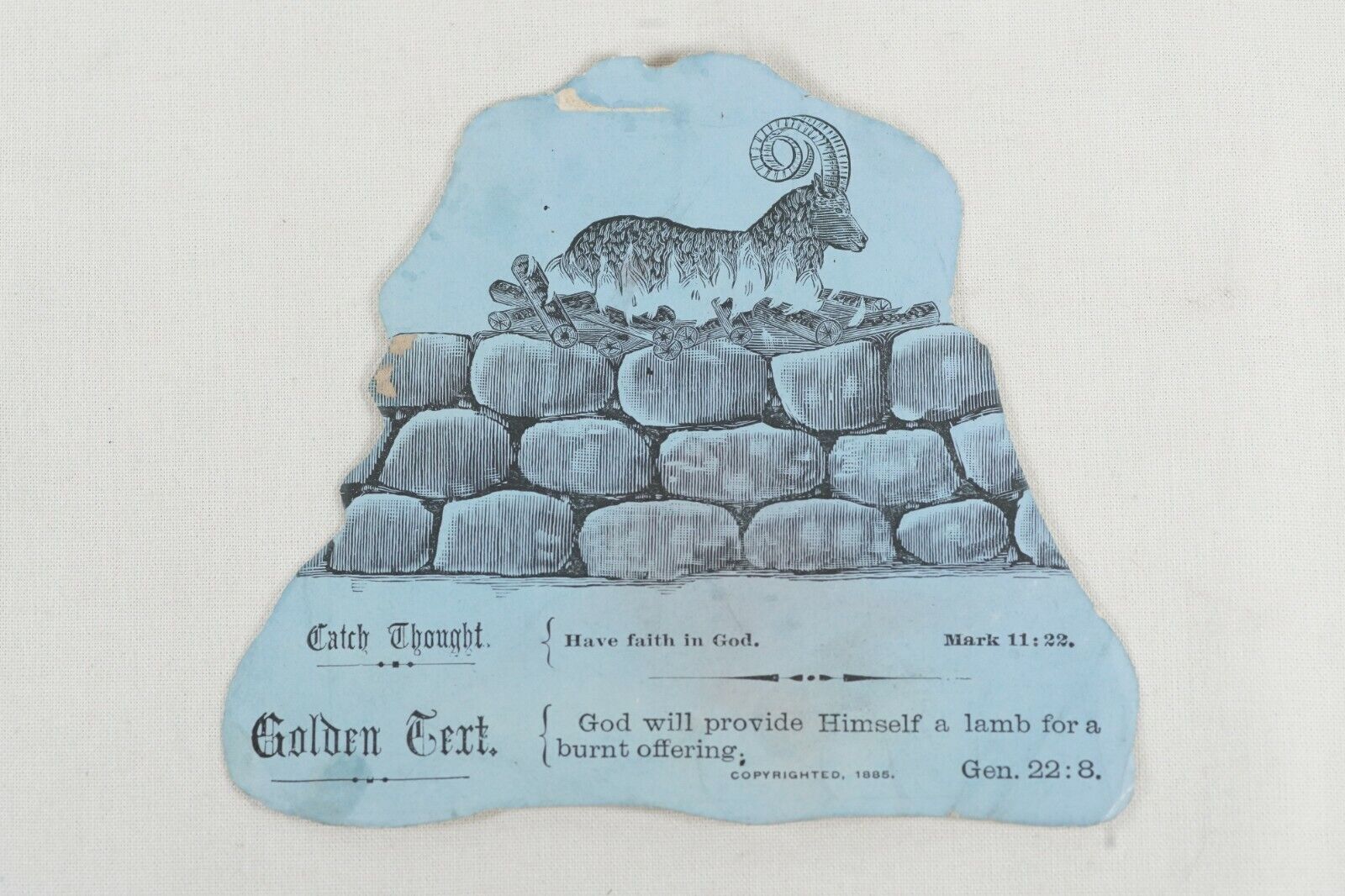 1885 Letter Press Engraving Goat In Fire, Lamb For Burnt Offering Genesis 22:8
