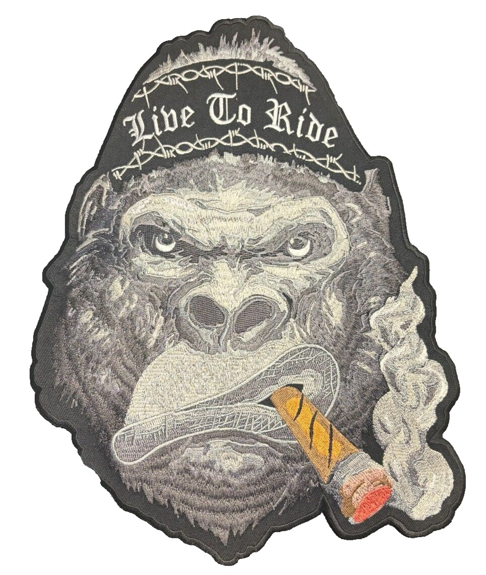 Live to Ride Large Gorilla Patch Smoking 12 inch Patch Iron on