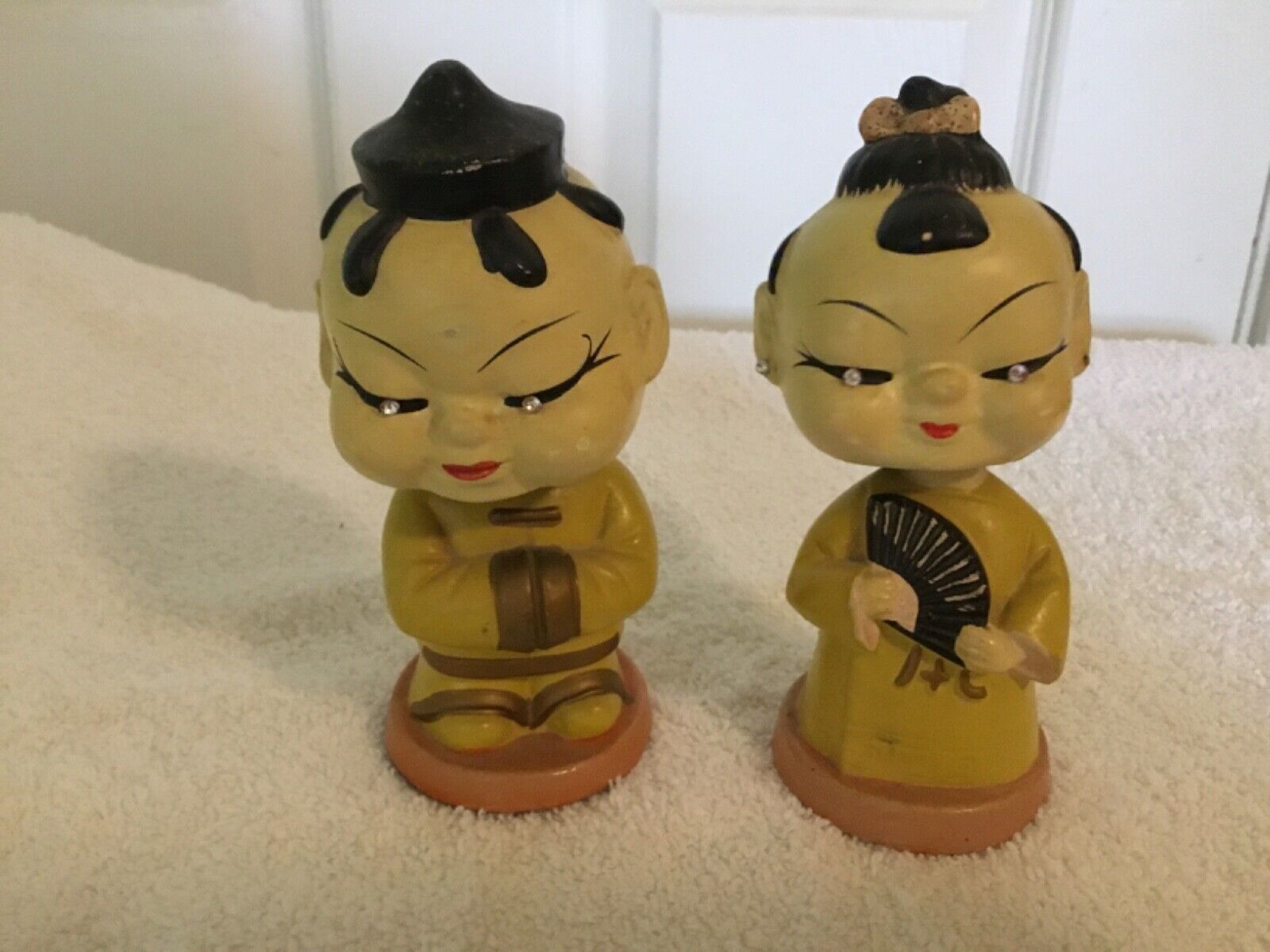 Rare Antique Japanese Male and Female in traditional clothing Bobble Heads(set)
