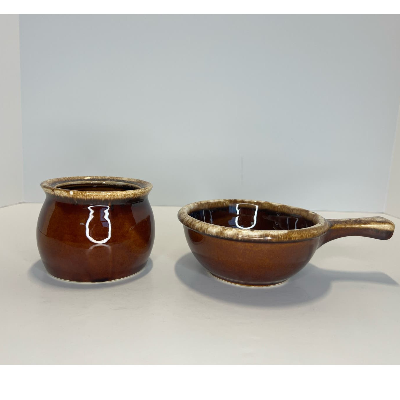 Vintage Hull Pottery Co Brown Drip Glaze, Mini Crock & Chilli Bowl Lot