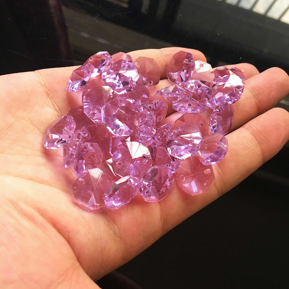 Suncatcher Chandelier Hanging Lamp Crystal Decor 50PC Pink Octagon Bead CRYSTAL