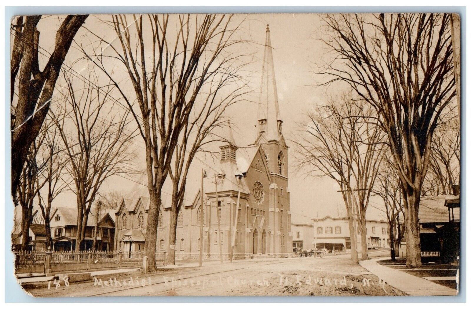 Fort Edward New York NY Postcard RPPC Photo Methodist Church Dirt Road 1910