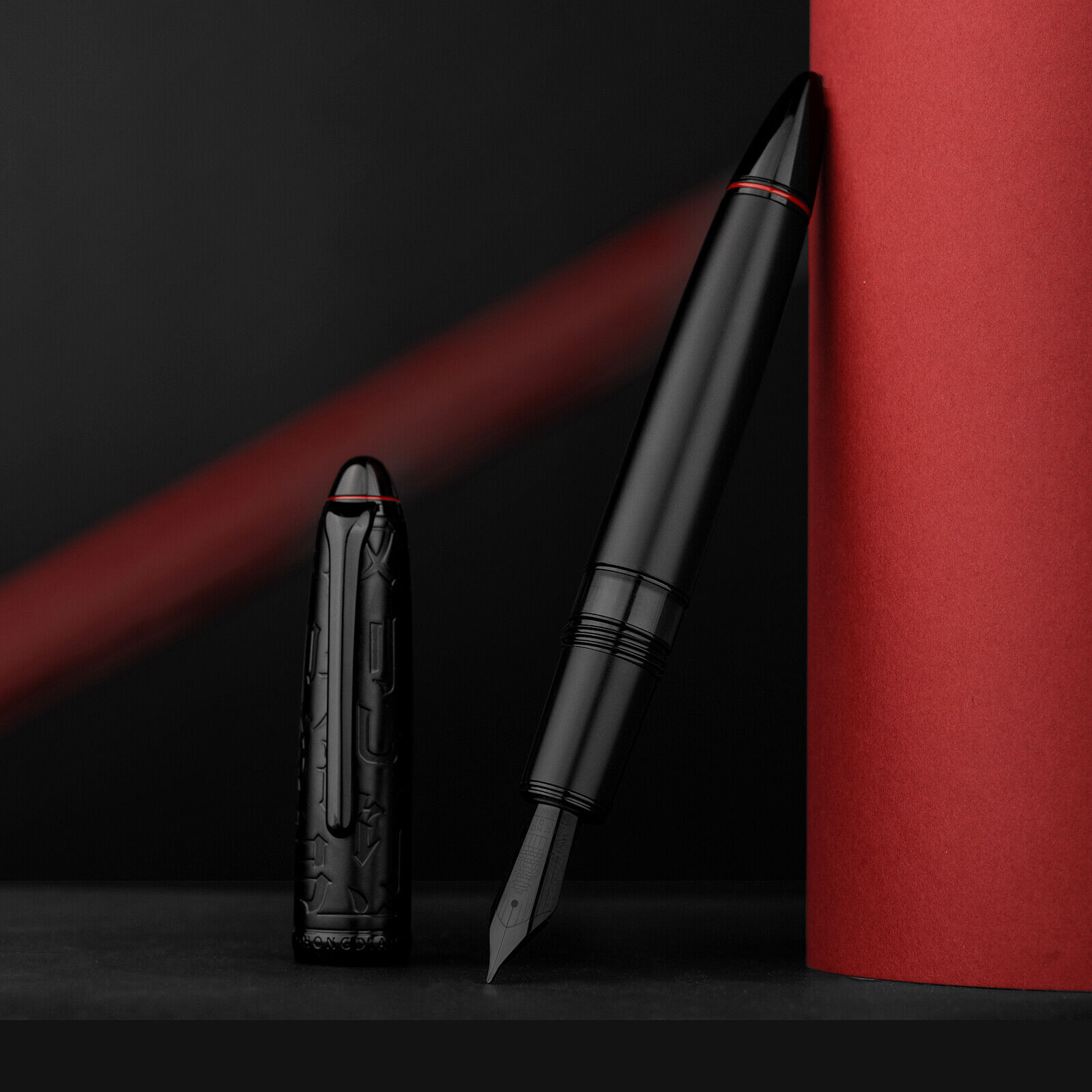 Hongdian N6 Piston Black Fountain Pen Resin Torpedo EF/F/Long Knife Nib Ink Pen