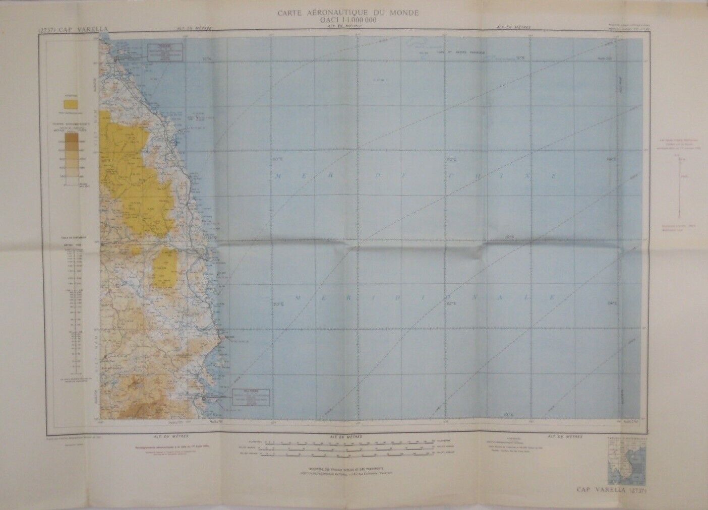 1951 Carte Aeronautique Map VIETNAM Da Nang Nha Trang Pleiku Qui Nhon Quang Ngai