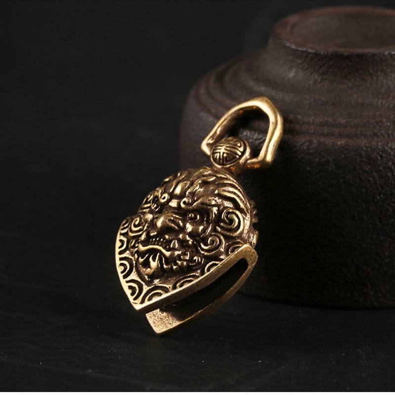3pcs Brass keychain bell Exorcism bell Lucky bell Porcelain Rare Ornate Engraved