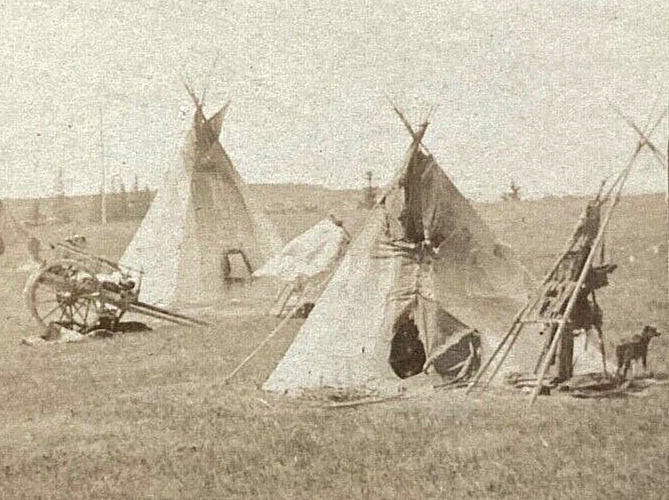 ORIGINAL RARE NORTHERN PLAINS INDIAN ENCAMPMENT 1891 STEREOVIEW PHOTO