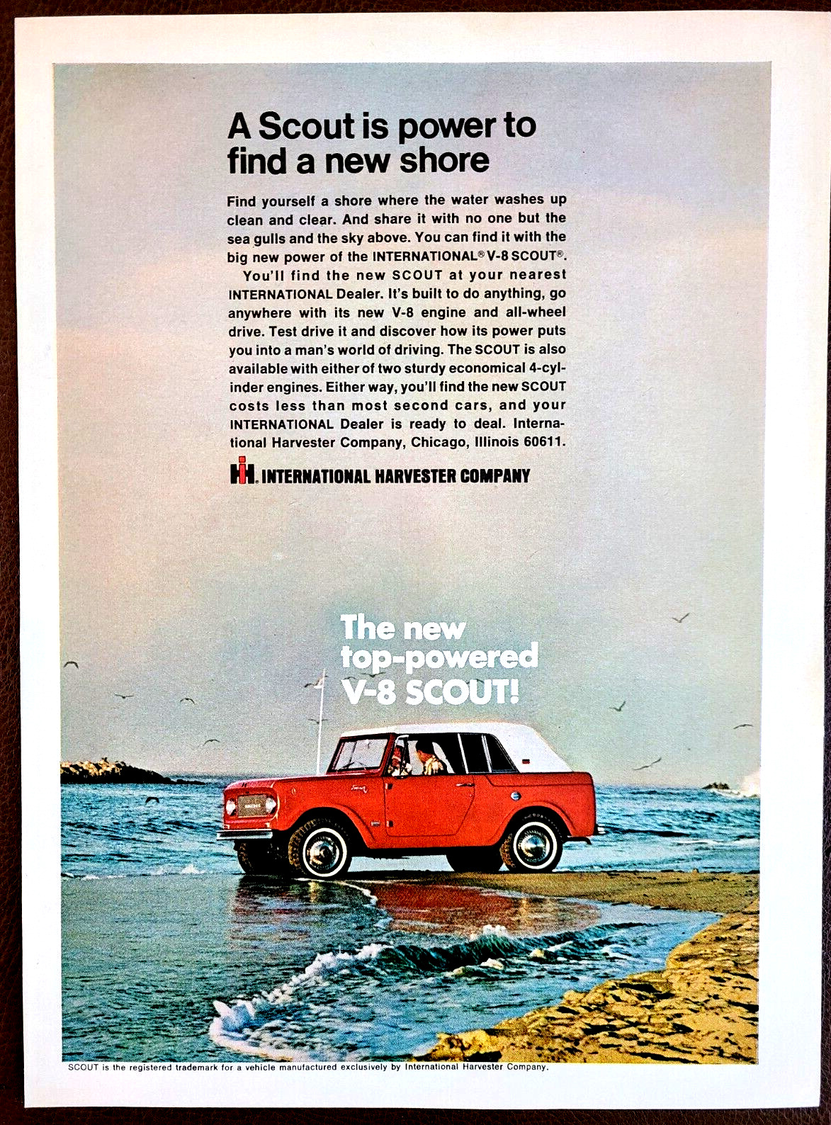 1967 Red International V-8 Scout Vintage Print Ad