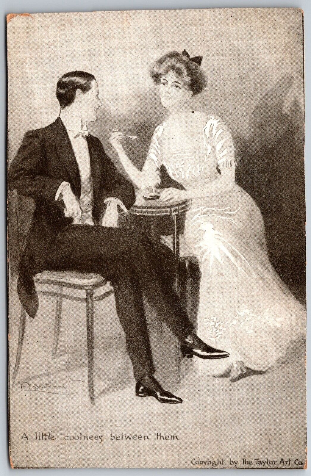 Little Coolness Between Them Couple Drawing Taylor Art Company Antique Postcard