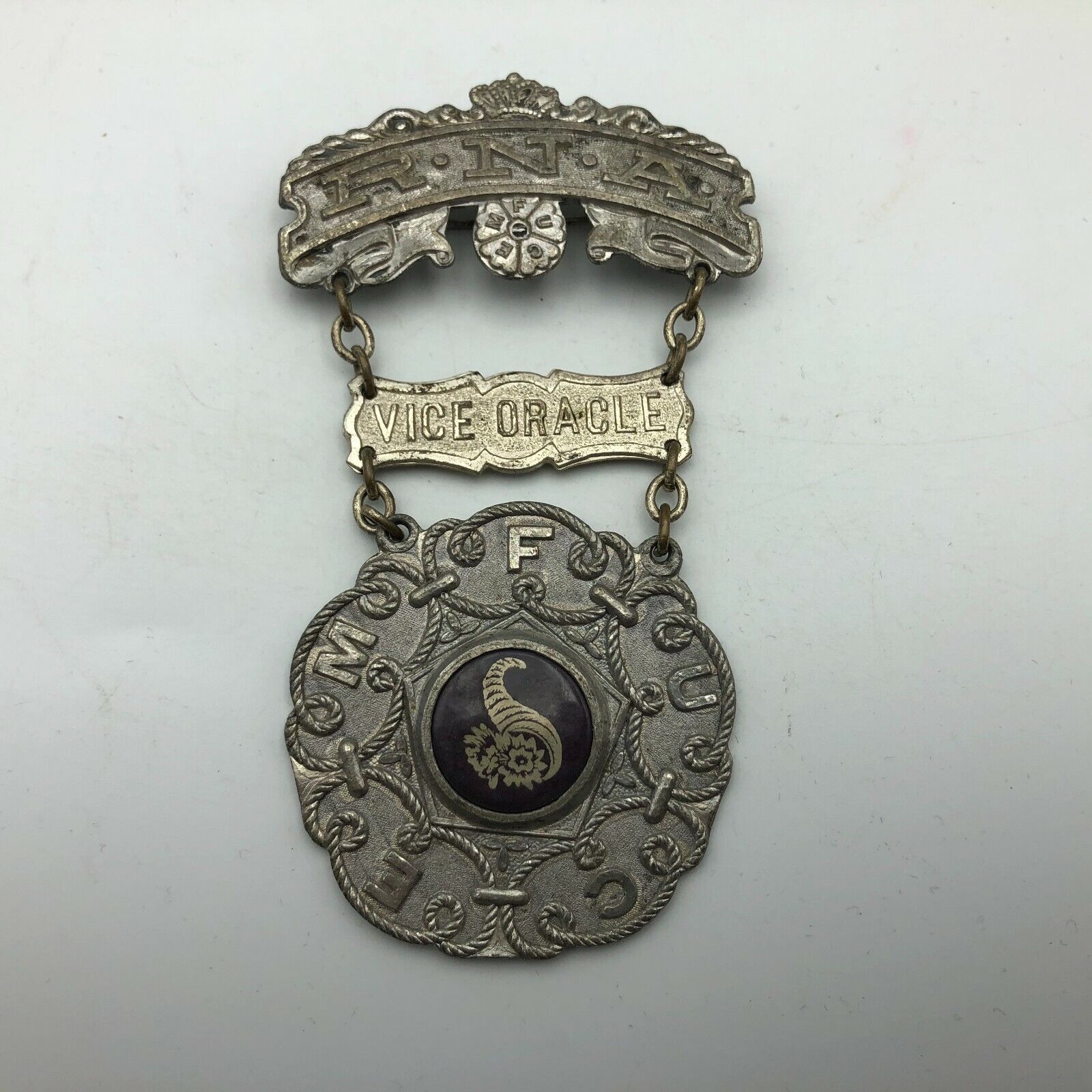 Antique RNA VICE ORACLE Badge Pin DeMoulin Royal Neighbors America Vtg FECMU S8 