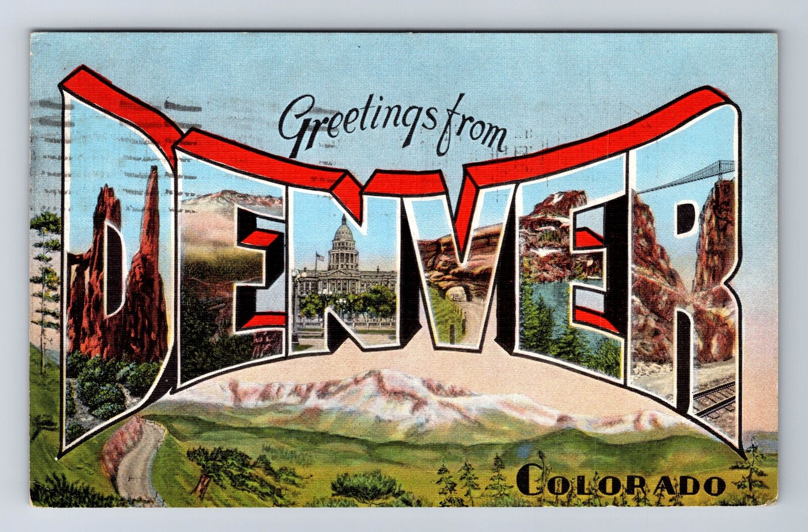 Denver CO-Colorado, LARGE LETTER Greetings, Antique, Vintage c1945 Postcard