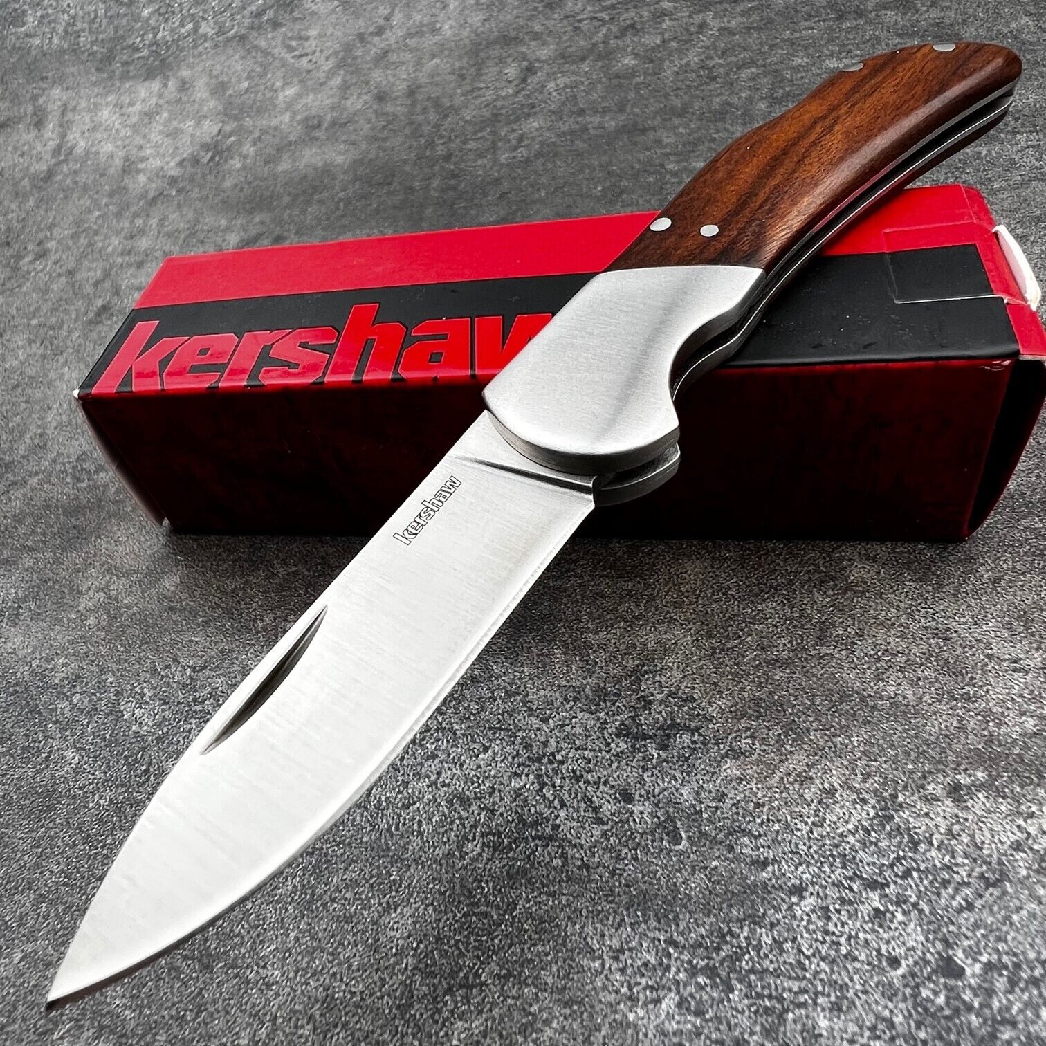 Kershaw Genuine Brown Wood Handles Small Folding Blade Lockback Pocket Knife NEW