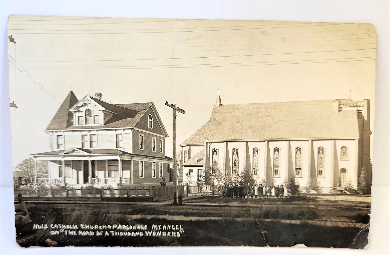 RPPC Oregon Mt Angel Catholic Church & Parsonage Early 1900's Patton Co Postcard