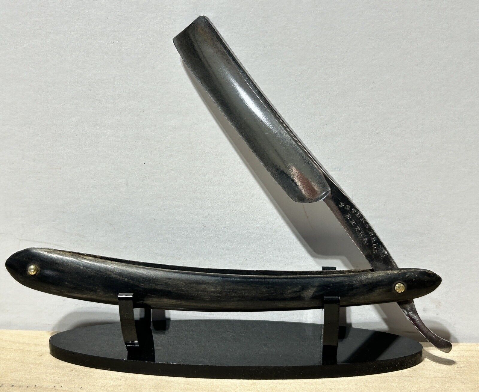 Vintage Peter's Bros EXTRA Straight Shaving Razor - Steer Horn Scales - Sharp