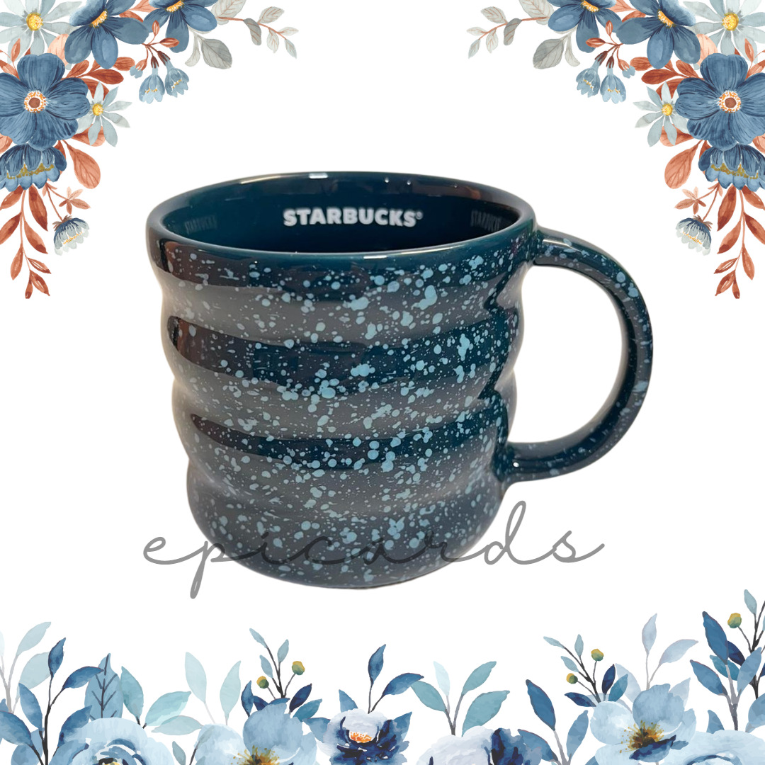 Starbucks 2023 Blue Subzero Splatter Ceramic Ribbed Coffee Mug with Handle 12oz
