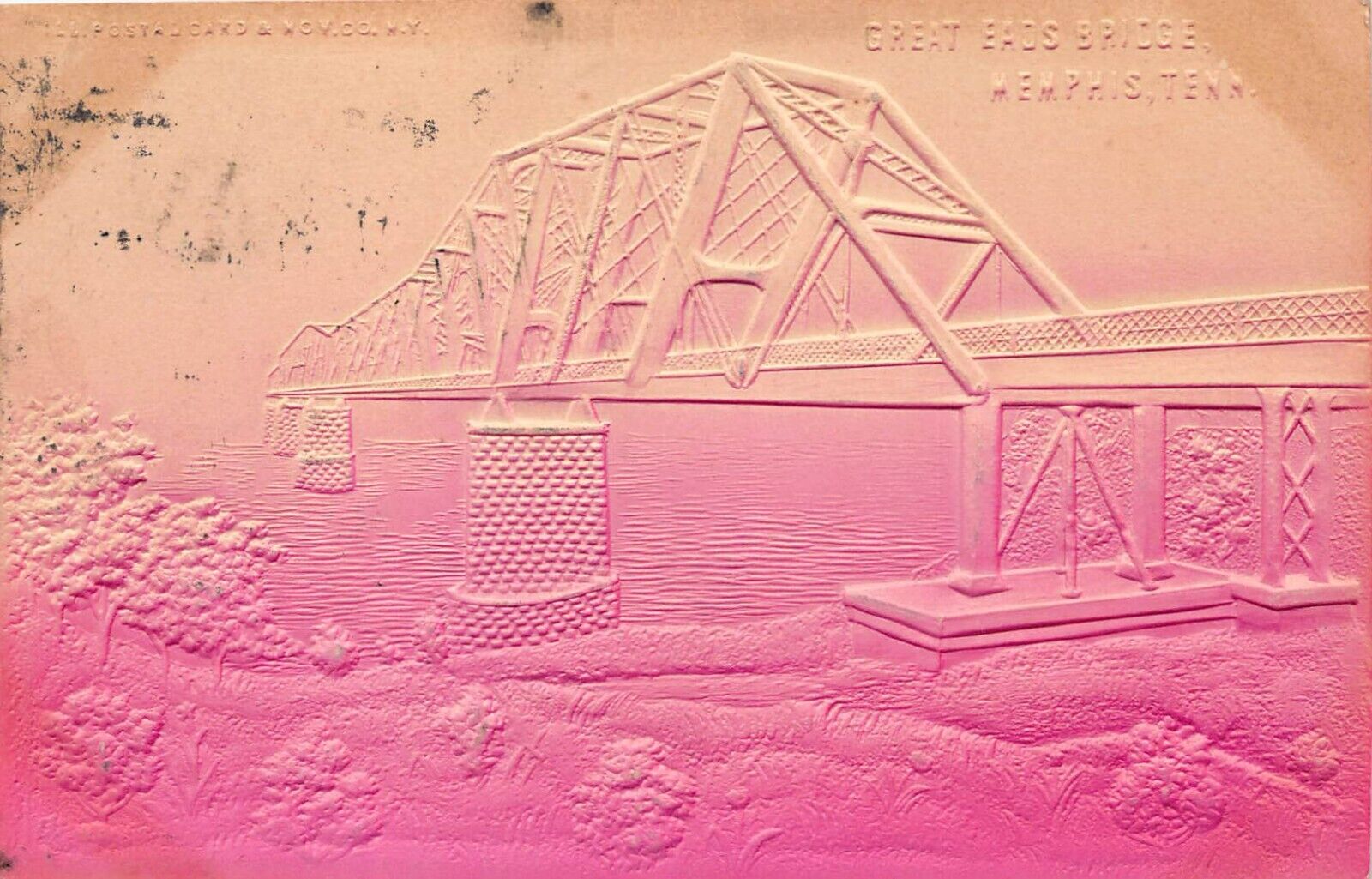 Memphis TN Tennessee Great Eads Bridge Airbrushed Embossed Vtg Postcard R5