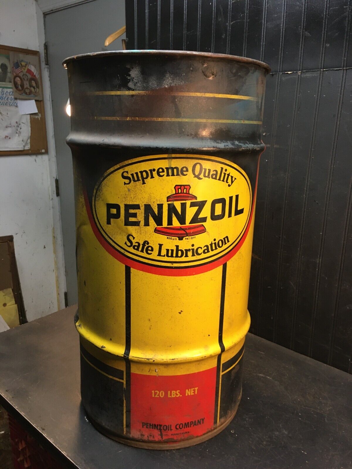 Vintage 15 Gallon Pennzoil  Oil Drum Gas Station Barrel waste oil 1980s
