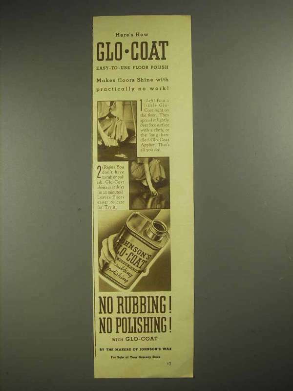 1935 Johnson's Glo-Coat Wax Ad - No Rubbing