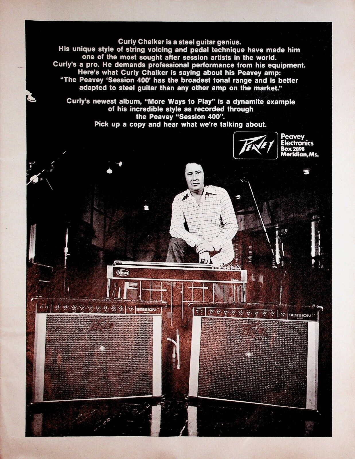 1974 Curly Chalker Steel Guitar Genius for Peavey Session 400 Amp - Vintage Ad