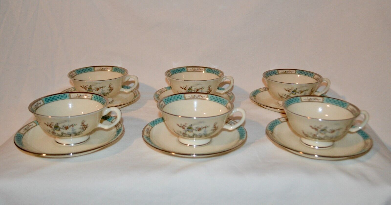 Lenox Bone China Plum Blossoms Vintage Footed Cup & Saucer (Set of 6)