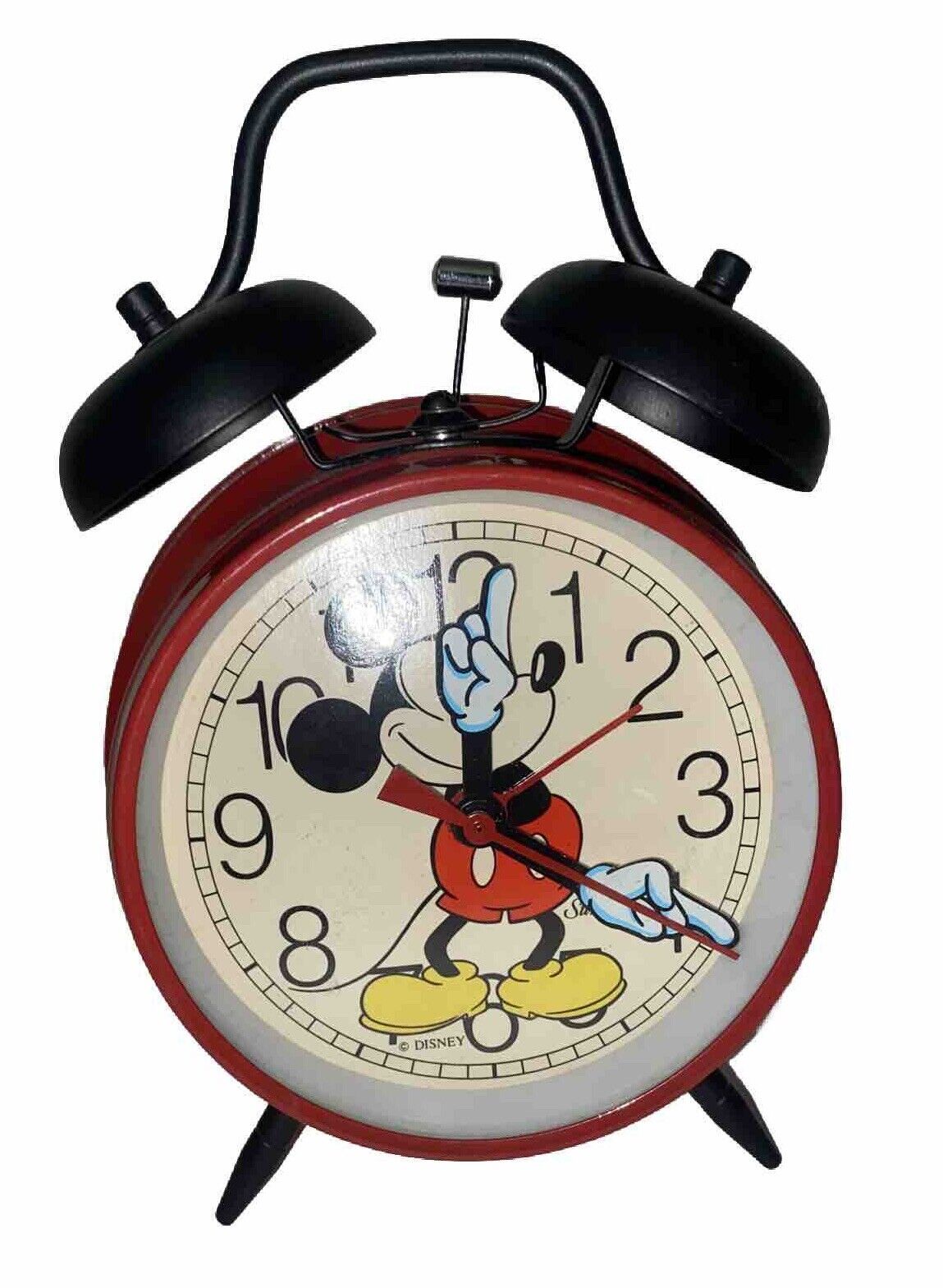 Vintage Disney Mickey Mouse Red Black Double Bell Alarm Clock Sunbeam Tested