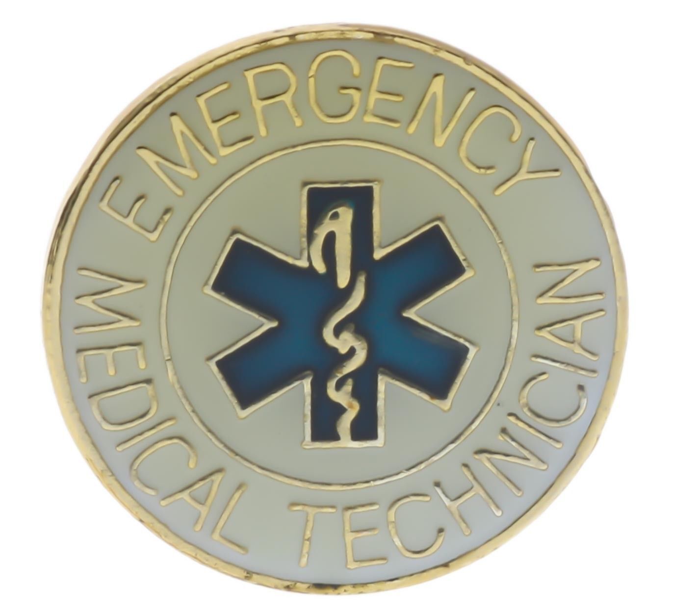 EMT Emergency Star of Life Blue on White Gold Tone 1/2 inch Hat Pin AK932 F5D16H