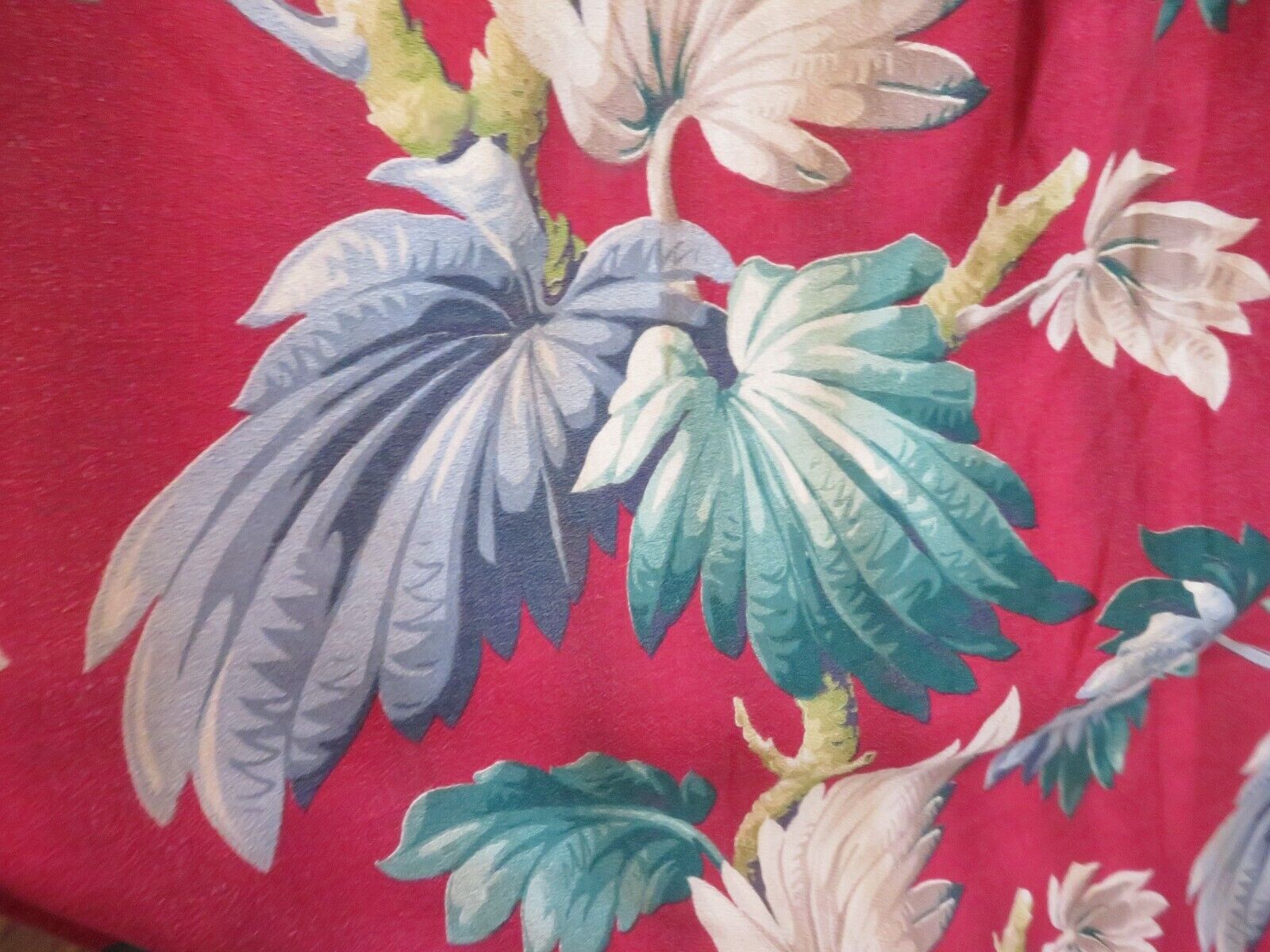 Stunning Vintage Miami Beach 1940's Hotel NUBBY Barkcloth Floral on TRUE RED