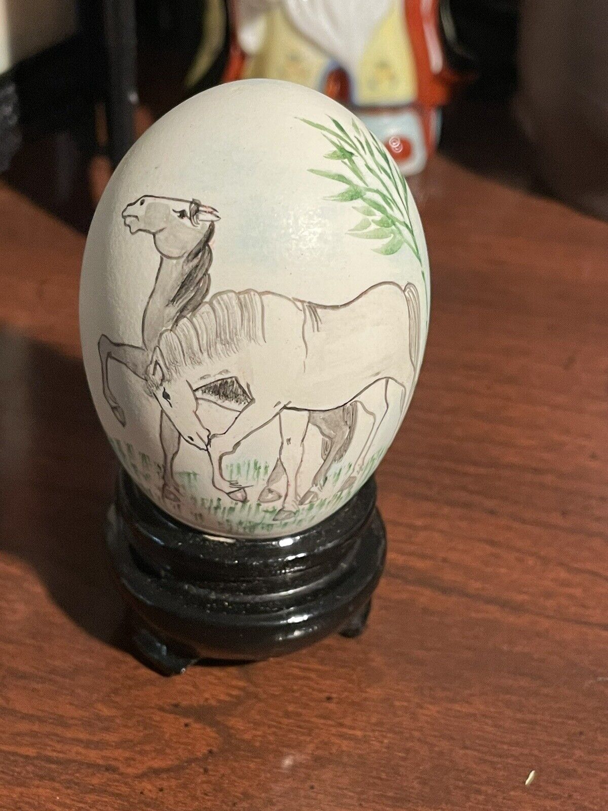 real egg hand painted egg with horses