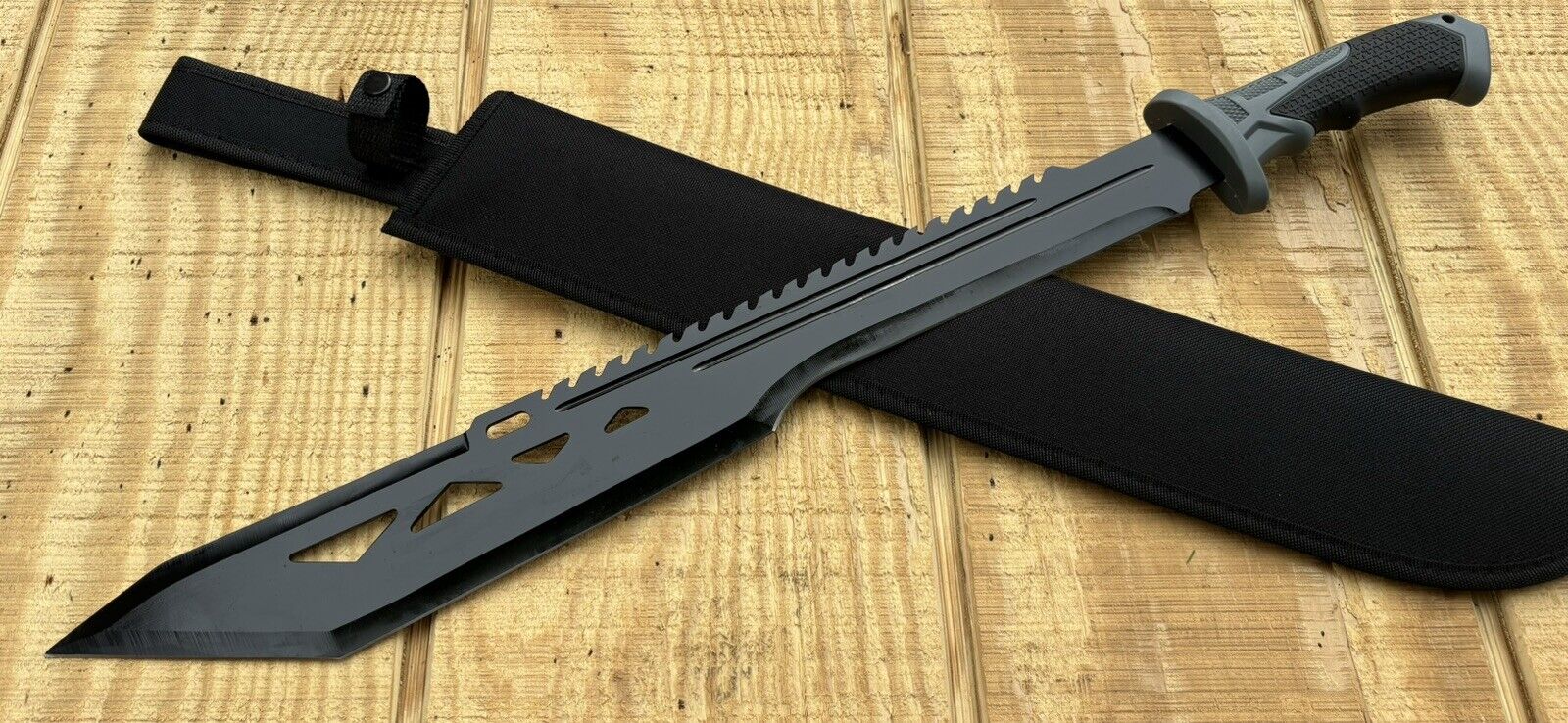 25” Machete Full Size Rubber Handle Sawback Thick Gauge Steel Stealth Black