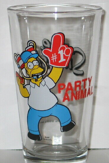 The Simpsons Homer Party Animal Illustrated Pint Glass NEW UNUSED