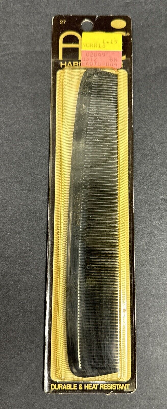 Vtg ACE 7” Hard Rubber Comb #27 Black Durable Heat Resistant Fine NOS USA READ