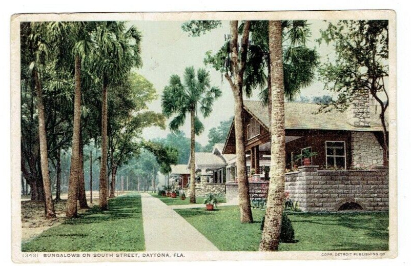 Bungalows on South Street Daytona Florida FL Postcard Phostint Posted 1911